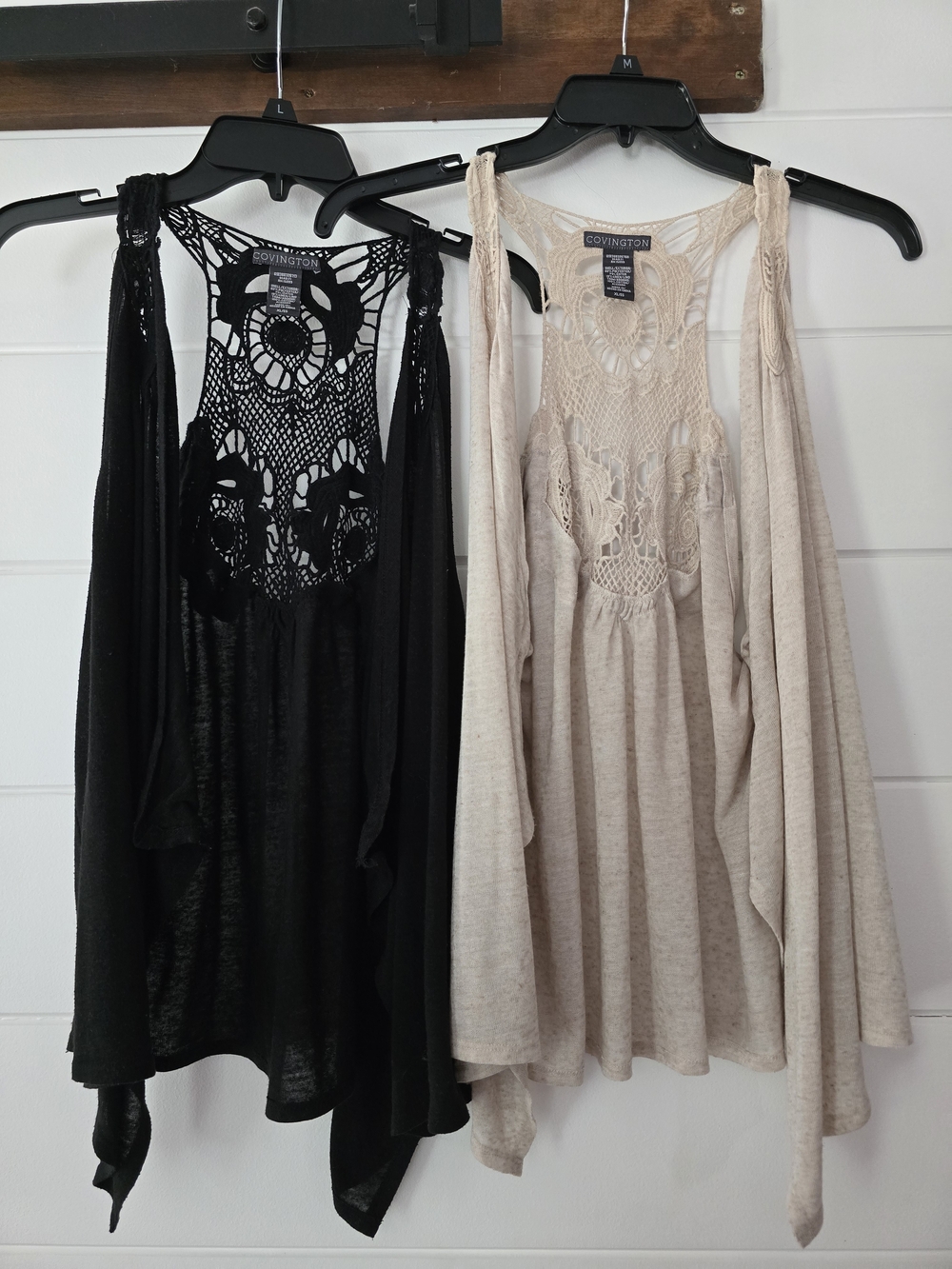 Covington Crochet-Back Tank Tops 2 For The Price Of 1 in Black and Beige Xl